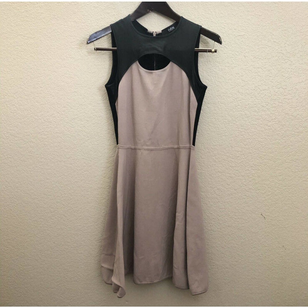 Cut25 by Yigal Azrouel Sz S Lamb Leather Ponte Knit Dress Fit Flare Black Mauve - Picture 4 of 8